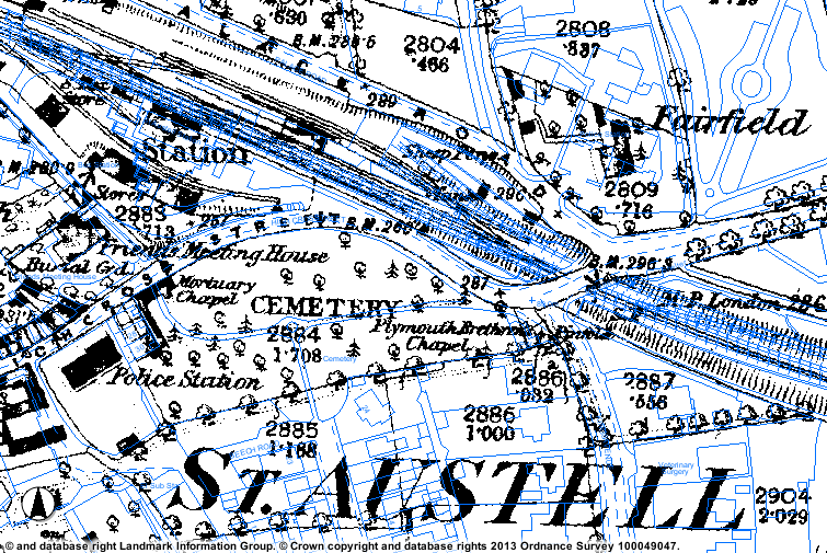 An Extract from a Historical Map 1875-1901 showing the Cemetery, St Austell 